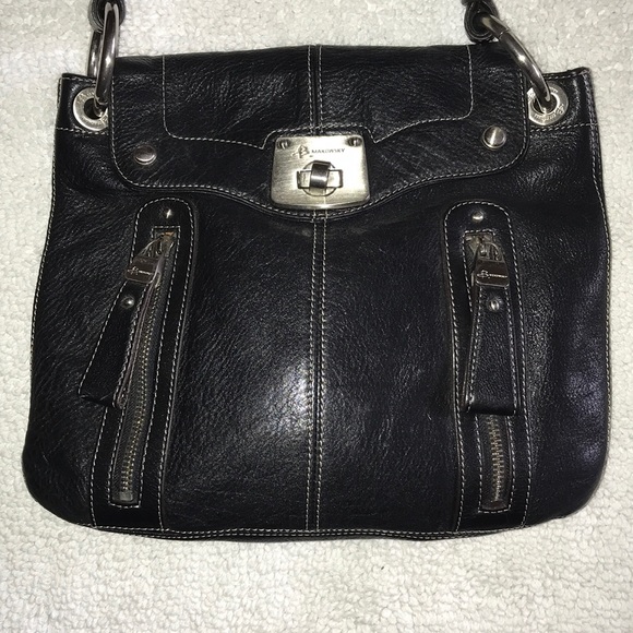 B Makowsky Black Pebbled Leather Handbag - Picture 2 of 14